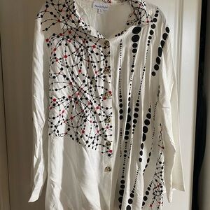 NorthStyle White Button Down Shirt with Black and Red Pattern
